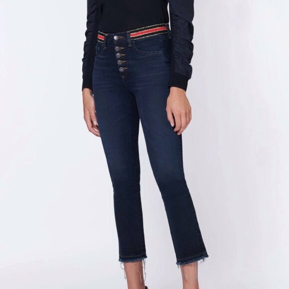 Veronica Beard Size 27 Carolyn 10" Baby Boot Belted Dark Wash Jean - Picture 2 of 11